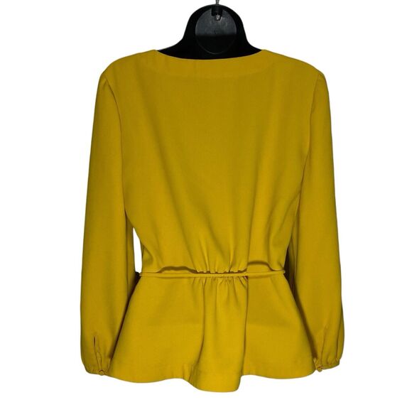 J Crew Top Women 2 Yellow Faux Wrap Draped Crepe V-Neck Long Sleeve Shirt Preppy - Picture 4 of 11